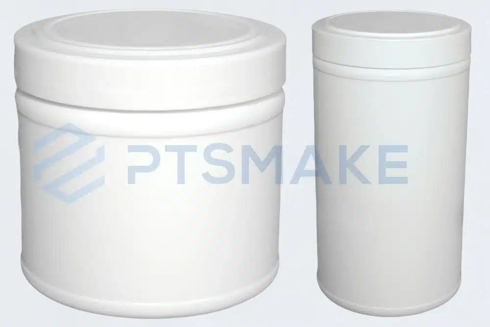 Deux bocaux cylindriques en plastique blanc