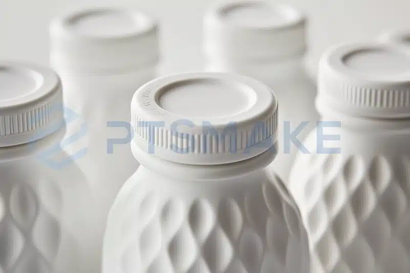 Bouteilles blanches texturées avec bouchons