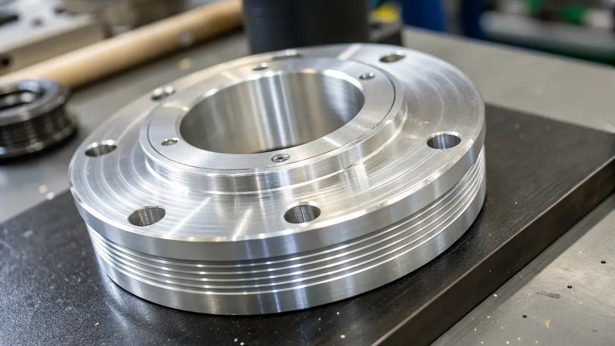 High-precision CNC machined metal flange with drilled holes