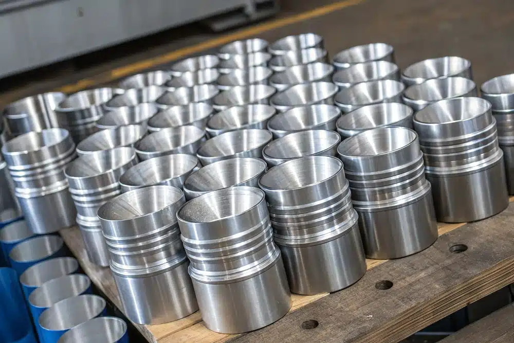 Rows Of Cylindrical Metal CNC Machined Components