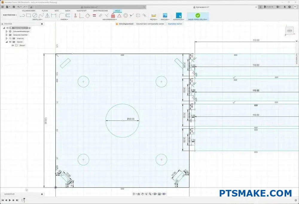 Detaljeret layout af CNC-bearbejdningsdesign med målinger.
