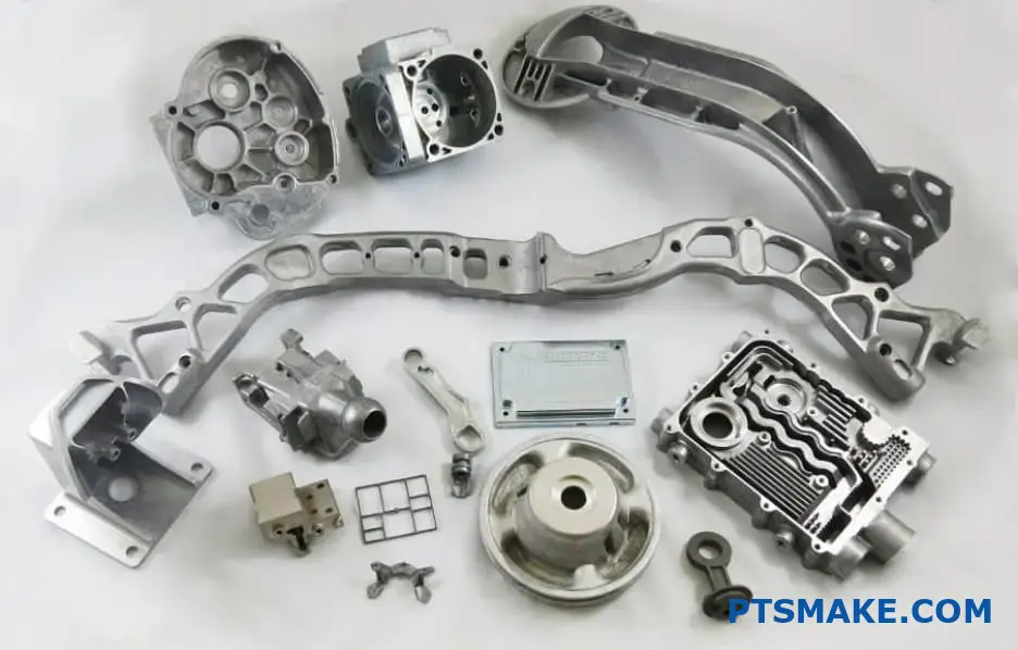 Udstilling af forskellige præcisionsbearbejdede komponenter til produktionsformål.