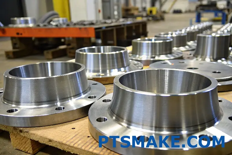 CNC-bearbejdede metalflanger af høj kvalitet i et produktionsanlæg