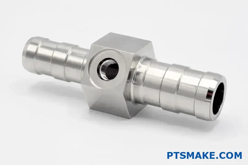 High-quality stainless steel connector with hexagonal body and hose fittings