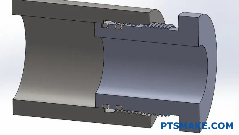 Cross-section view of a CNC machined metal part