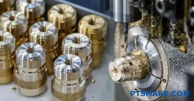 Forskellige bearbejdede komponenter, der viser præcision og kvalitet.