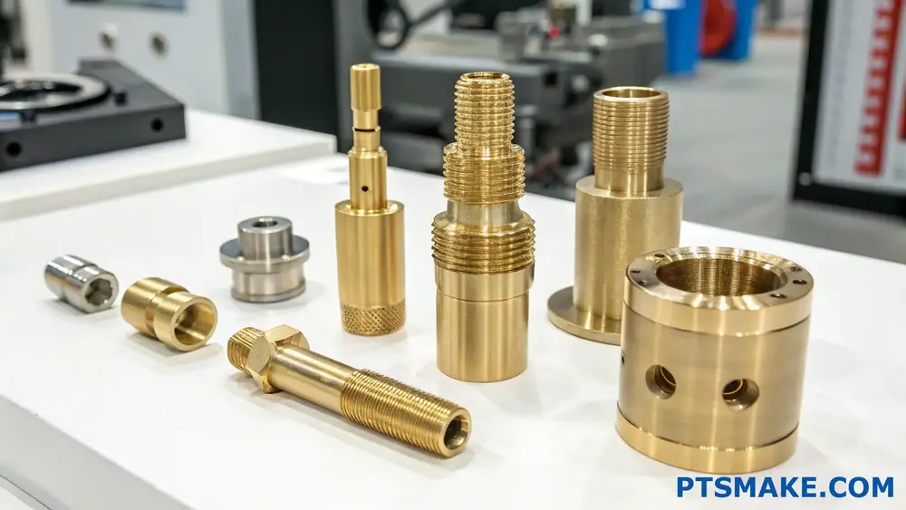 Múltiples piezas de cojinetes de latón de precisión que presentan requisitos de precisión de mecanizado en torno CNC y tolerancia ajustada para aplicaciones de fabricación.