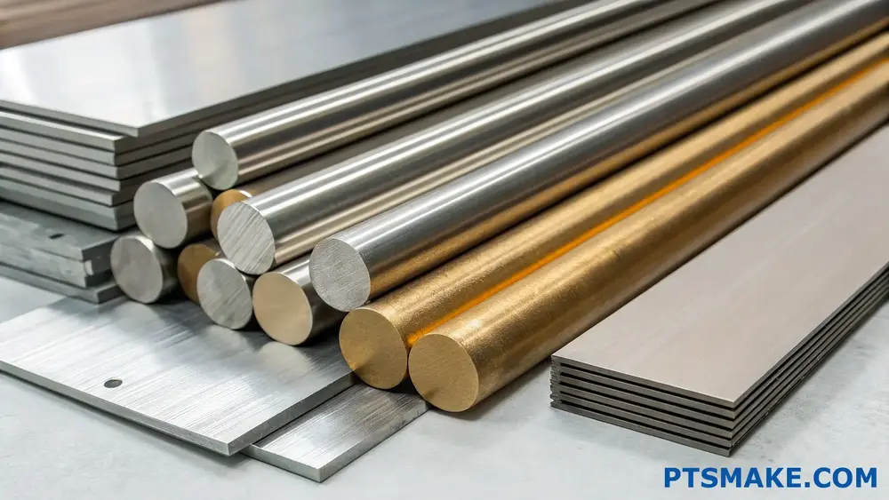 Samling av precisionsbearbetade komponenter i aluminium, mässing, koppar och plastmaterial som visar den kompakta CNC-maskinens mångsidighet