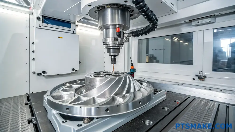 CNC-Maschine zum präzisen Schneiden von Titanbauteilen für die Luft- und Raumfahrt, die die fortschrittlichen Titanbearbeitungsmöglichkeiten und die Qualität der Oberflächenbearbeitung zeigt