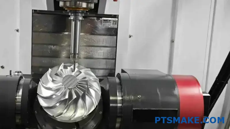Precision machining of a metal turbine component on a CNC machine