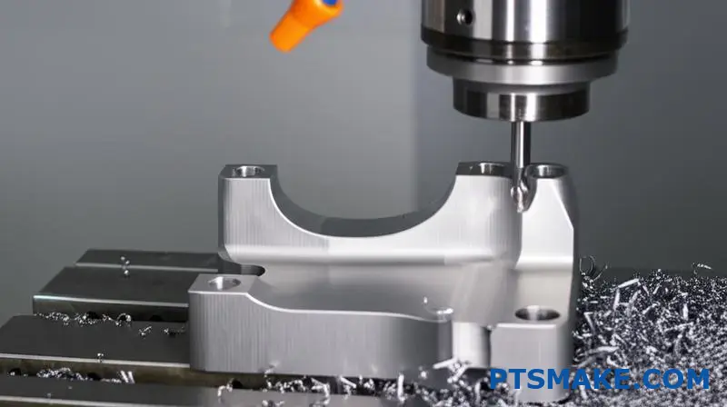 Professioneller CNC-Bearbeitungsservice für die Herstellung von hochpräzisen Aluminium-Automobilhalterungen mit detaillierten Schneidvorgängen sichtbar