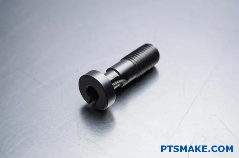 صورة مقرّبة لبرغي غريب الأطوار مع عمود إزاحة للماكينات الدقيقة