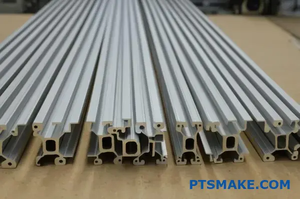 Porovnanie čiastočne hladkých a plne drážkovaných hliníkových výliskov s T-drážkou na stole