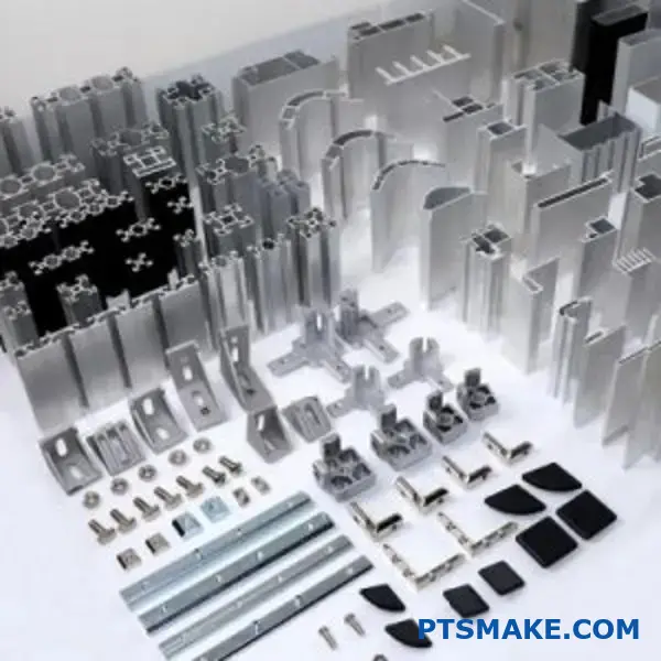Various Aluminum Extrusion Profiles And Connectors Displayed