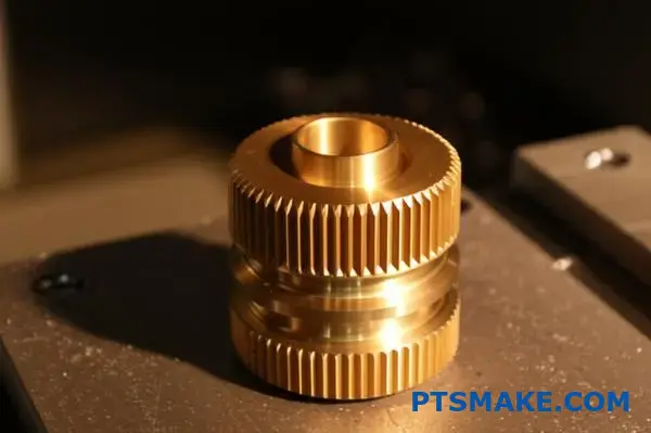 Precision CNC machined bronze component with detailed surface finish
