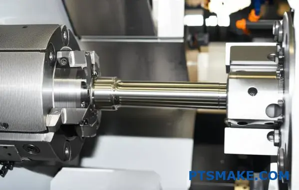 Slank metallaxel i schweizisk cnc-svarv för bearbetning med hög precision