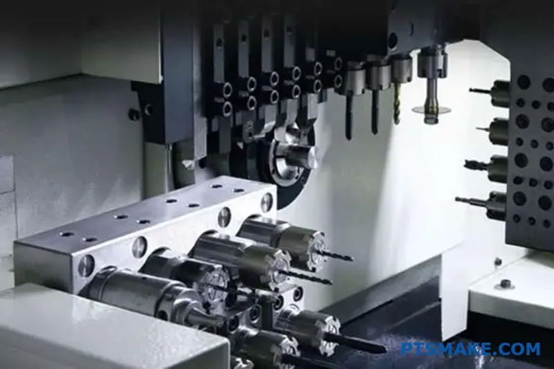 Close-Up Of CNC Machine In Operation