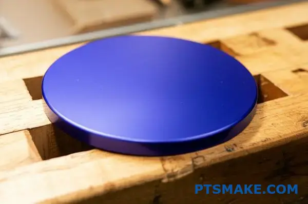 Zapečatený modro eloxovaný hliníkový disk s hladkou, stabilnou neporéznou vrstvou oxidu