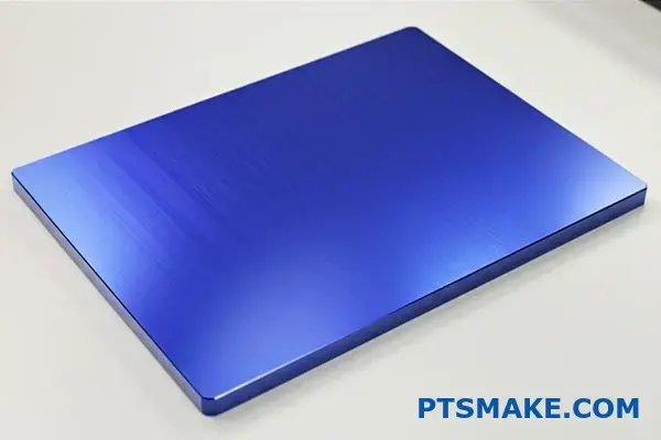 Modrá eloxovaná hliníková doska s hladkým povrchom a kovovým leskom