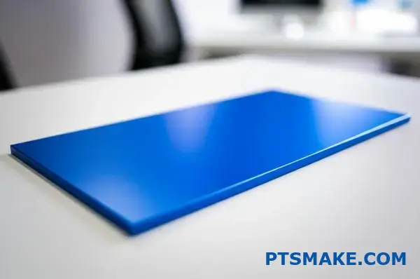 Čistý modrý eloxovaný hliníkový panel s hladkým matným povrchom, ktorý vykazuje odolnosť