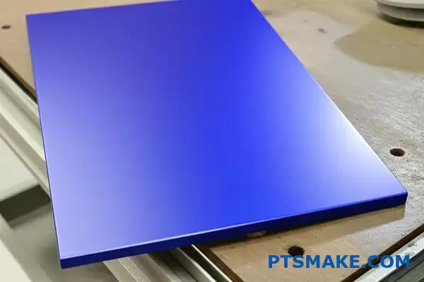 Blue anodised aluminum panel showing corrosion-resistant oxide layer