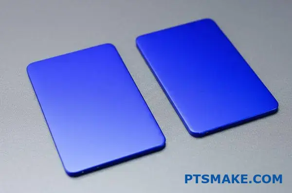 Blue aluminium cover featuring anodized vibrant color finish with metallic sheen