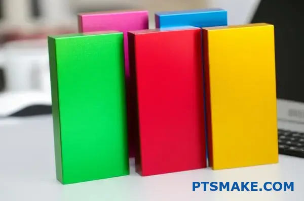 Vivid anodized aluminium housings with bright color finishes, demonstrating decorative anodising versatility