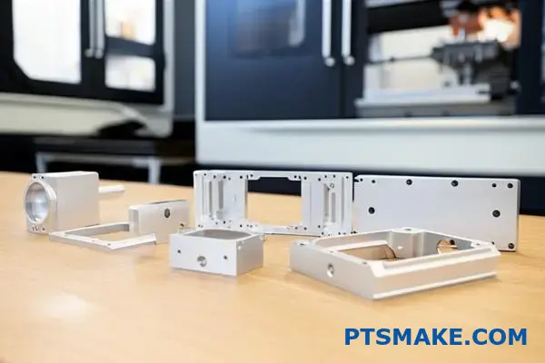 CNC-bearbetade aluminiumkomponenter till kapslingar som visar upp småskalig precisionstillverkning och ytfinhetskvalitet