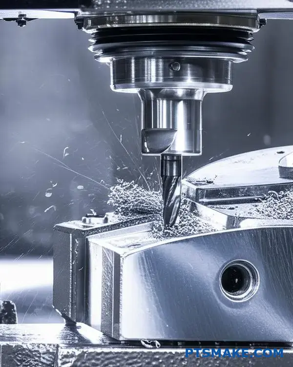 Modern CNC milling machine performing high precision manufacturing operations on metal automotive parts in industrial setting