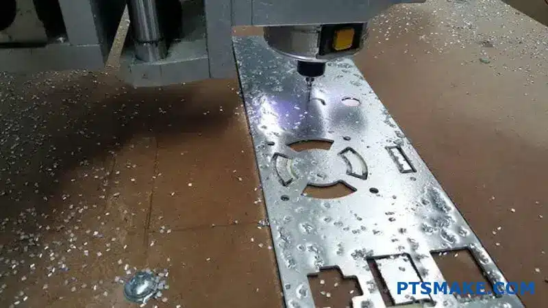 Frezarka CNC precyzyjnie obrabiająca cienkie elementy aluminiowe za pomocą specjalistycznego oprzyrządowania do obróbki aluminium cnc