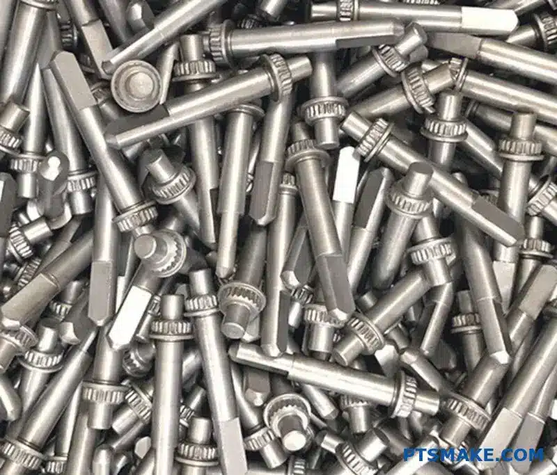 Multiple precision machined aluminum automotive components showcasing high volume CNC manufacturing capabilities for mass production