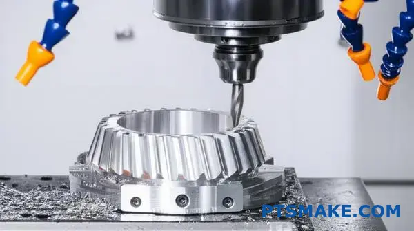Máquina CNC que fabrica com precisão componentes de engrenagens de alumínio, apresentando a qualidade do serviço de maquinagem cnc e as capacidades de engenharia de precisão