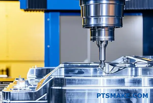 Advanced 5-axis CNC machine precisely cutting aluminum aerospace component with multi-axis simultaneous movement capabilities