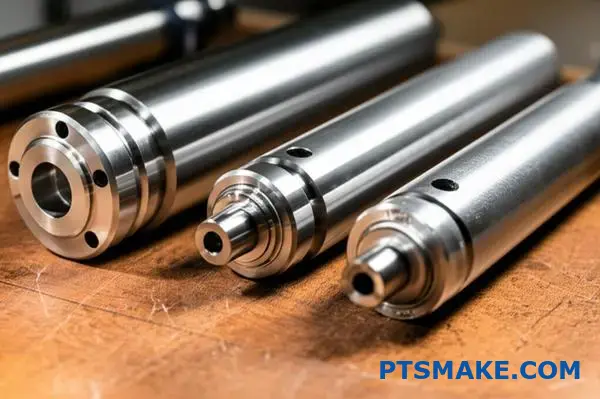 Ejes metálicos torneados de alta precisión que exhiben la calidad de fabricación y la precisión dimensional del torno CNC para la integración de la cadena de suministro global.