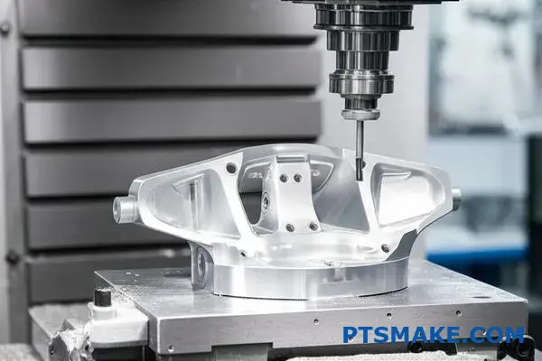 CNC-Fräsmaschine zur Herstellung einer Präzisions-Aluminiumhalterung, die die Möglichkeiten einer nachhaltigen Bearbeitung aufzeigt