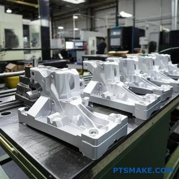Support automobile en aluminium usiné avec précision par CNC, mettant en valeur les capacités de fabrication de qualité des services d'usinage chinois.