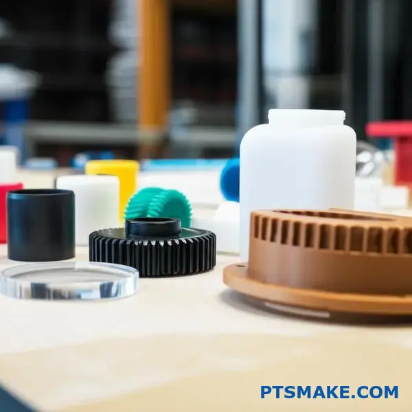 Różne obrabiane części z tworzyw sztucznych prezentujące różnorodność materiałów w zastosowaniach CNC do produkcji tworzyw sztucznych