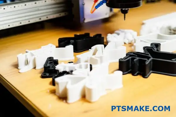 Maszyna CNC precyzyjnie wytwarzająca plastikowe komponenty do produkcji małoseryjnej w nowoczesnym warsztacie