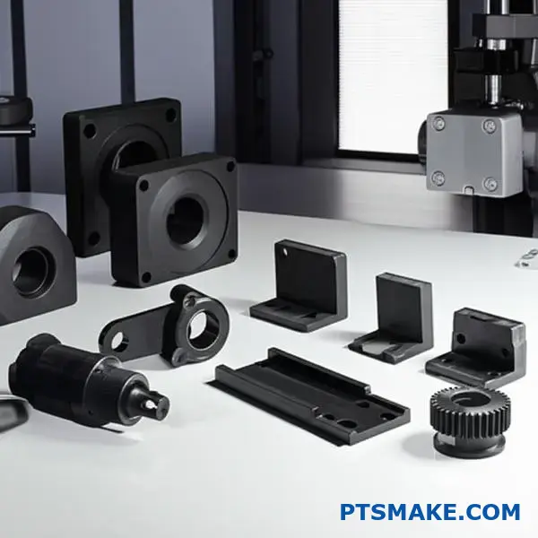 Forskellige bearbejdede dele i sort nylon med forskellige kvaliteter og overfladebehandlinger til præcisions-CNC-fremstilling