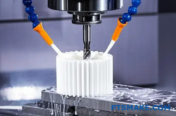 Professionel CNC-fræser til præcis bearbejdning af hvidt nylongear med oversvømmelseskølesystem for dimensionsstabilitet