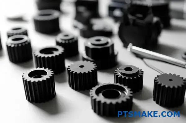 Bearbejdede dele i sort nylon af høj kvalitet, der viser præcisions-CNC-fremstilling og fremragende overfladefinish