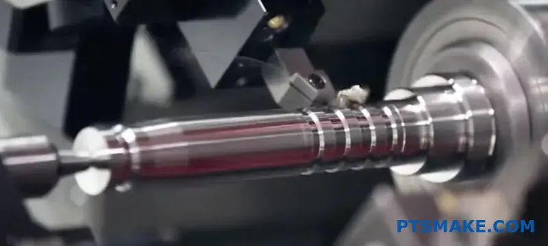Torno CNC profesional para el mecanizado de piezas de precisión de ejes metálicos en un entorno de taller de fabricación moderno