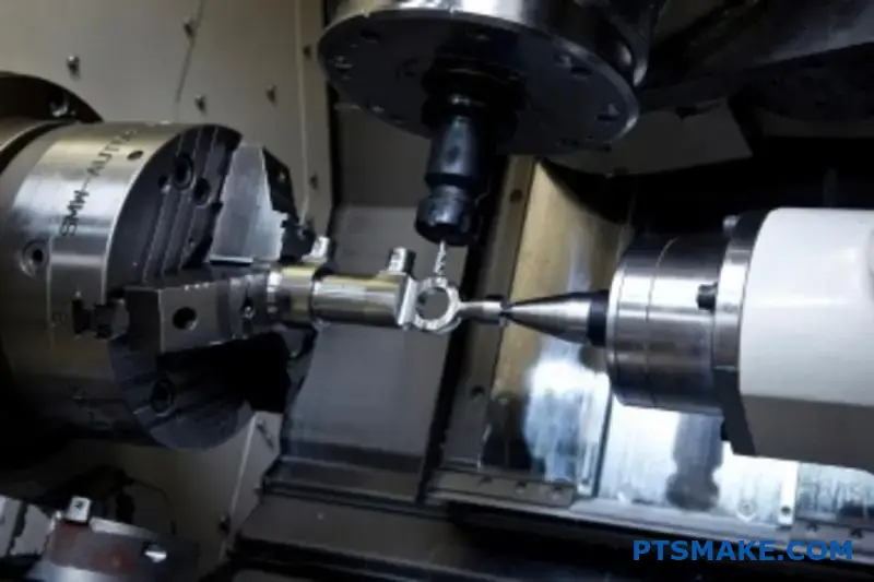 Torno CNC avanzado que realiza operaciones de torneado de precisión en componentes metálicos en instalaciones de fabricación.