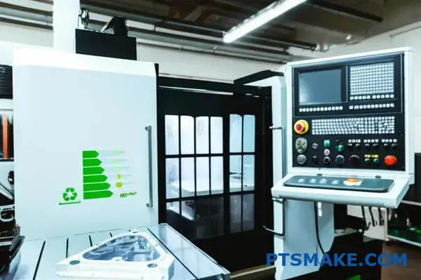 Energieeffiziente CNC-Maschine zur Präzisionsbearbeitung von Aluminiumteilen in einer umweltfreundlichen Produktionsstätte