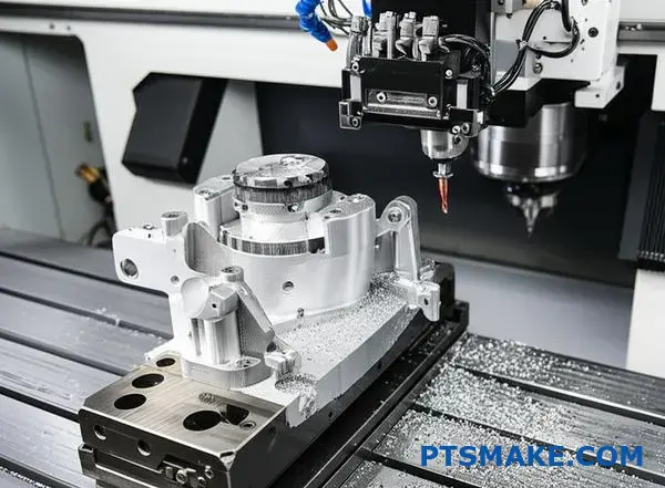 Moderne hybride Fertigungsmaschine, die CNC-Bearbeitung und 3D-Druck für die Herstellung kundenspezifischer Präzisionskomponenten kombiniert