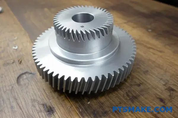 High-performance titanium gear showcasing advanced CNC machining capabilities for aerospace applications