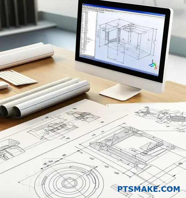 Detailed technical drawings and blueprints for precision CNC machining services showing dimensional specifications