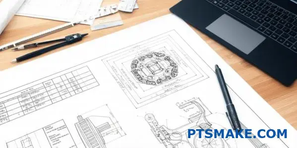 Detailed technical drawing showing precision machining specifications and tolerances for CNC manufacturing services
