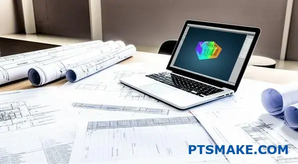 Organized technical documents and CAD files for precision manufacturing quote request preparation