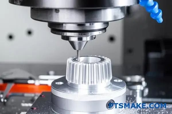 CNC-bearbejdningsproces med høj præcision, der skaber aluminiumsgearkomponenter med snævre tolerancer i moderne produktionsanlæg